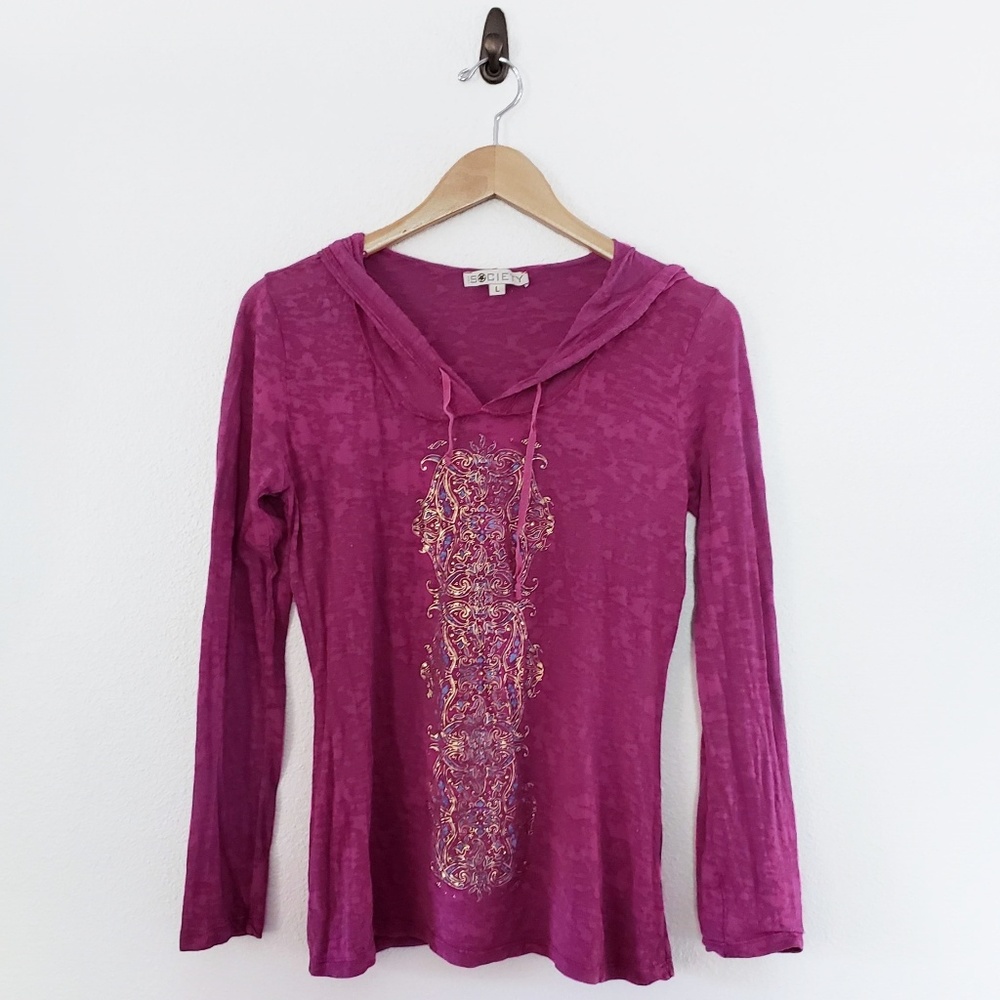 3/$20 Free Society Burnout Embellished Hoodie